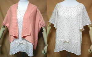  new goods * large size * Kumikyoku * dot tunic & cardigan *15 number * pink 