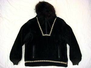  Vintage SKUA rare 50S~60S black black fake fur pull over Parker jacket tyrolean tape eskimo- Cody ak