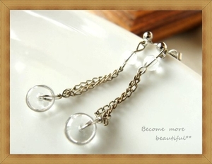 *... transparent feeling * clear glass. 2 ream chain long earrings *213