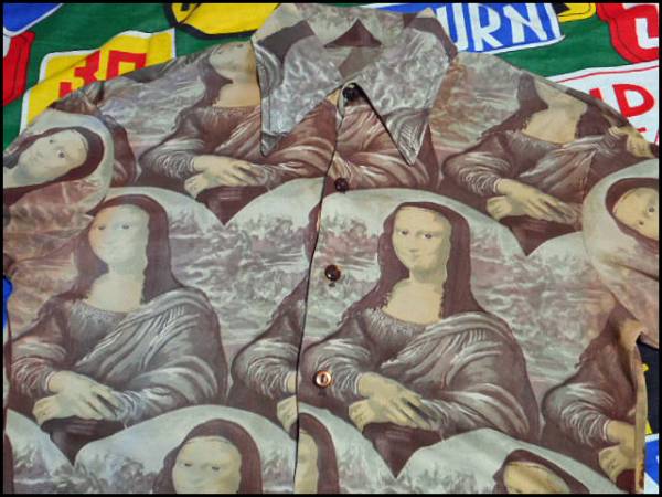 [A very rare print pattern] Made in the USA American vintage Mona Lisa all-over disco shirt 70s 70s painting art NIKNIK Roland, Long sleeve, Long sleeve shirts in general, Medium size