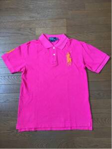 ★美品 Polo by Ralph Laurenポロ ラルフローレン 半袖ポロシャツM ビッグポニー ナンバリング コットン100% 華やかビビットピンク