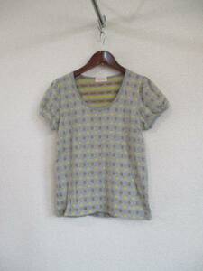 BEAMSBOY gray ground weave pattern go in short sleeves cotton knitted (USED)42116