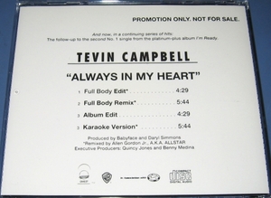 *CDS*Tevin Campbell/Always In My Heart (Allstar Remix)*PROMO*Full Body Remix*Babyface*te vi n* can bell *CD SINGLE*