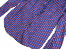美品GAPマドラスチェック フリル付きシャツブラウス(M)紺紫34006_画像3