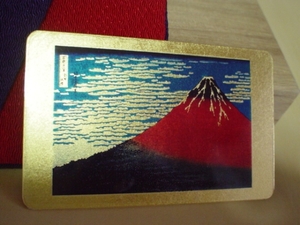 アンティーク　富士山　コンパクトミラー　木製　ケース付　未使用品