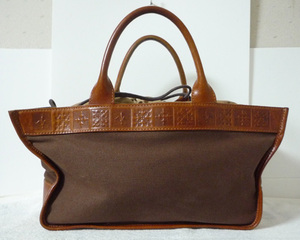  Russet russet canvas leather tote bag handbag lady's 