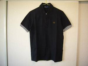  Fred Perry polo-shirt with short sleeves black × checker pattern S size 