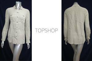  two point successful bid free shipping! T31 TOPSHOP top shop silk 100% studs long sleeve shirt 34 lady's tops silk khaki 