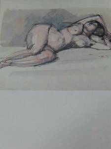 小磯良平、横たわる裸婦,高級版・デッサン,画集の一部、新品額付