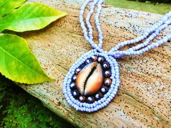 [Free shipping under certain conditions] ☆New☆ [Shell & Beads] Resort Necklace ④ Purple Asian, Handmade, Accessories (for women), necklace, pendant, choker