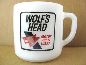 1970’s WOLF'S HEAD ウルフズヘッド フェデラル アドマグ オイル缶 OIL アドバタイジング ミルクガラス ファイヤーキング