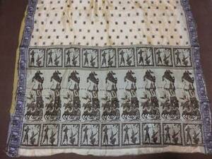 インド　金属織絹サリー　人間模様　19世紀後期　