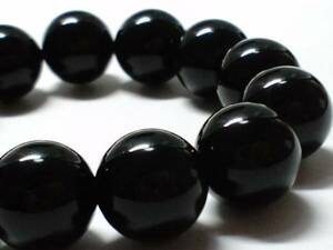 天然ブラックオニキス☆１４ミリ☆黒瑪瑙数珠