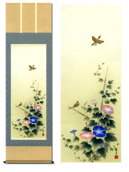 Nuevo Rollo colgante de la gloria de la mañana, rollo colgante de repuesto para verano, flor, cuadro, pintura japonesa, flores y pájaros, pájaros y bestias