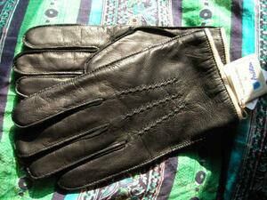  high quality Italian leather black sheepskin leather reverse side knitted gloves M