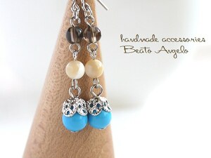 **+angelo+ natural stone turquoise . mother ob pearl. earrings (p-042)S smoky quartz ns003 blue 