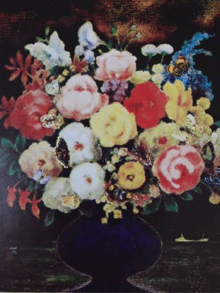 다카야마 우이치, 밤에는 바다와 꽃, 희귀한 아트북에서, 새로운 고품질 프레임 포함 꽃, 그림, 오일 페인팅, 자연, 풍경화