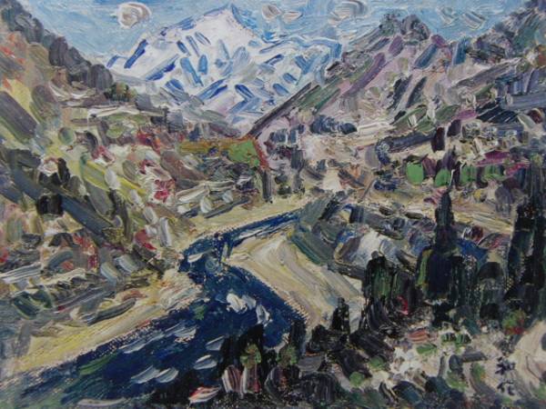 Kazusaku Kobayashi, Printemps dans les montagnes d'Etchu, Extrait d'un livre d'art rare, Nouveau cadre de haute qualité inclus, en bonne condition, Peinture, Peinture à l'huile, Nature, Peinture de paysage