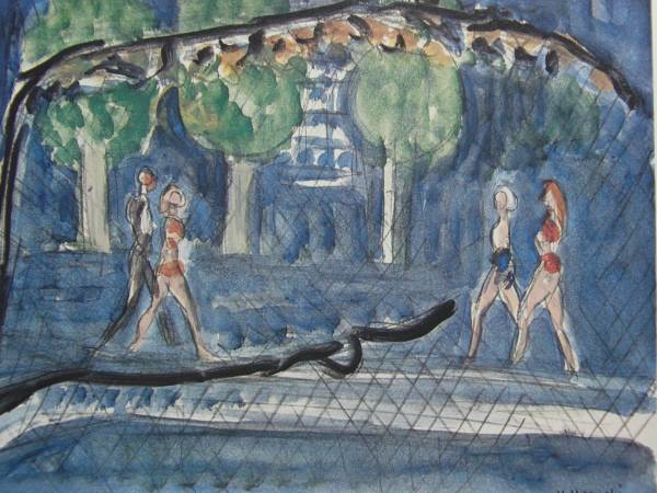 यतारो नोगुची, वेंस का रात्रि दृश्य, एक दुर्लभ बड़े प्रारूप वाली कला पुस्तक से, बिल्कुल नया उच्च गुणवत्ता वाला फ्रेम, चित्रकारी, तैल चित्र, प्रकृति, परिदृश्य चित्रकला