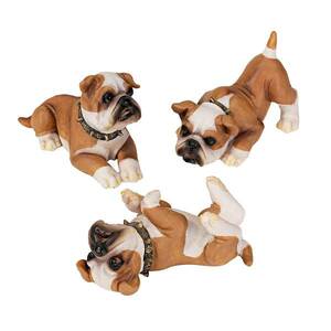 3匹の小さいブルドッグ 犬の置物インテリア小物雑貨飾り動物英国子犬彫像彫刻フィギュアオブジェアクセント装飾品ディスプレイホームデコ