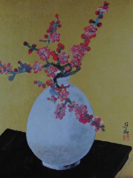 小倉遊亀、【古鉢と梅花】、希少な額装用画集より、新品額装付、状態良好 小倉遊亀、『径』、希少画集画、状態良好、新品高級額装付