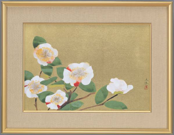 شحن مجاني نمط الطباعة بالشاشة الحريرية أوكومورا توجيو كاميليا = العرض: 100%؛, تلوين, اللوحة اليابانية, الزهور والطيور, الحياة البرية