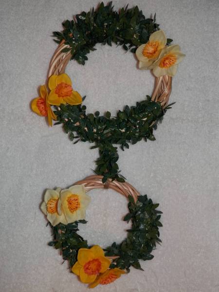 Corona de flores doble hecha a mano (16×12cm)②, Artículos hechos a mano, interior, bienes varios, otros
