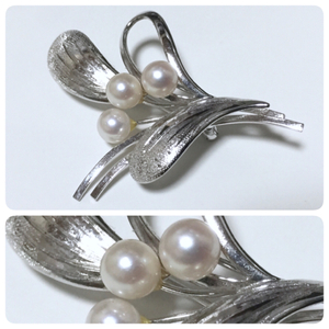 * natural pearl 3 bead original silver silver antique brooch * pearl 