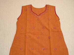 インド製・コットン・刺繍柄のパンジャビスーツ・シックオレンジ