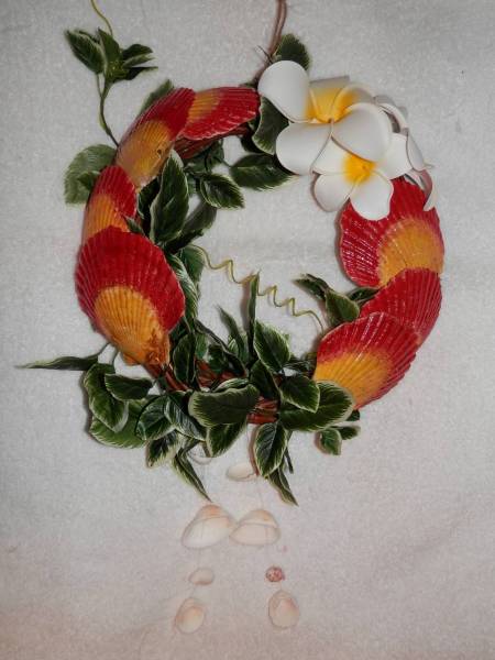 Handgemachter Plumeria- und Jakobsmuschelkranz mit 7 Teilen②, Handgefertigte Artikel, Innere, Verschiedene Waren, Andere