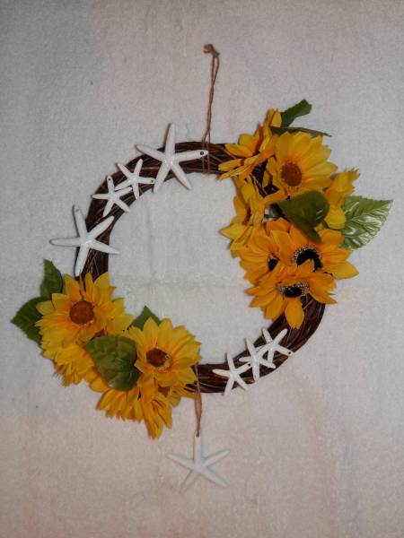 『handmade 』 Handmade White Artificial Starfish x Sunflower Wreath, Handmade items, interior, miscellaneous goods, others