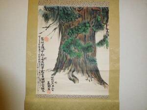 Art hand Auction Japanese Crafts Hanging Scroll Landscape Painting Old Cedar Free Shipping [Pza]017-3, Artwork, Painting, Ink painting