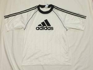 レア 90s 英国製 adidas Tシャツ 白黒 モノトーン ゲームシャツ オールドアディダス ビンテージ パフォーマンスロゴ イギリス製