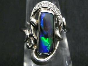 3.31ct opal ring 12 number 0.08ct diamond ring Pt900 platinum 14.9g green blue opal ring black opal mere diamond ring 