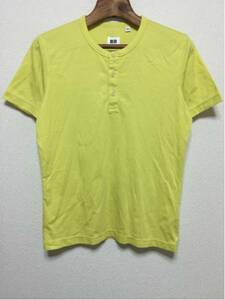 [即決古着]UNIQLO/ユニクロ/ヘンリーネックTシャツ/半袖/無地/黄緑/イエローグリーン/S