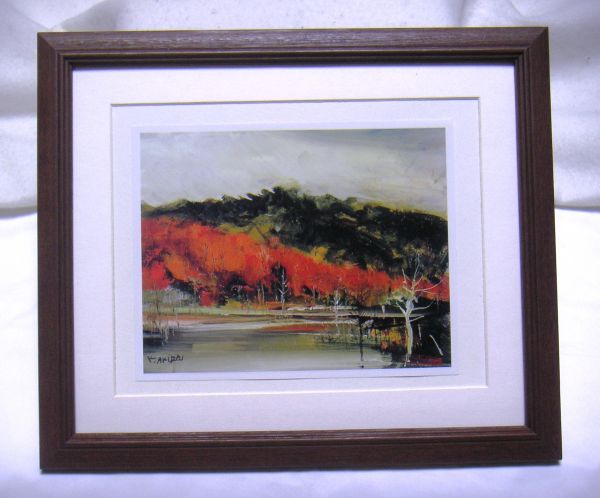 ◆Small torch Mountain Lake offset reproduction, wooden frame included, immediate purchase◆, Painting, Oil painting, Nature, Landscape painting