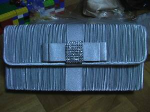 (^^) silver frill pleat gem party bag ribbon unused 