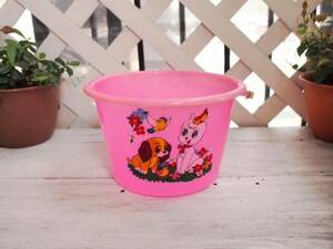  Showa Retro miscellaneous goods * pretty animal pattern pink. bucket * display 