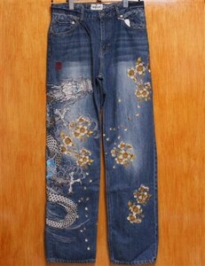SALE!.. soul!(W36)243221 dragon Sakura embroidery Denim jeans 