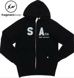 希少 新品 未使用 正規品 ◆ Sacai X Fragment Design ◆ THE PARK ING GINZA SACAI NOT SACAI Zip Hoody Black 黒 サイズL