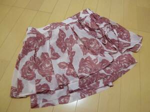  pink purple series * large floral print ribbon chiffon culotte skirt LN53