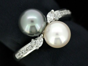  pearl 7.4mm 7.0mm diamond 0.15ct ring Pt900
