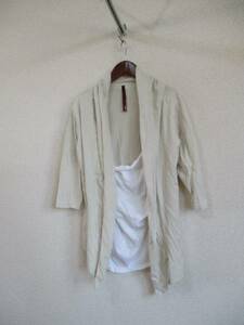 SIMSHDAU white × beige piling put on manner 7 minute sleeve cut and sewn (USED)42116②