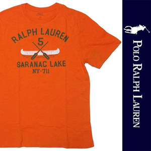 新品 POLO RALPH LAUREN T-SHIRT ポロ ラルフローレン ボーイズ 半袖 Tシャツ オレンジ カットソー BOYS プリント コットン XL 正規品 105B