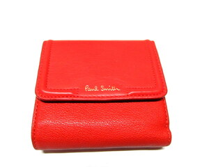 新品/箱有ポールスミス Paul Smith 二つ折り財布 ボンベフラ レッド