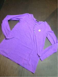 WWL World Wide Love Skull embroidery Henley neckline T-shirt purple 1
