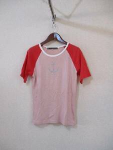 MELROSE赤×白ボーダーラグラン半袖Tシャツ（USED）81115②