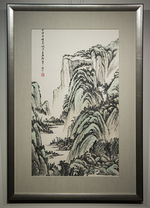 楊俊奎 山水 鏡框 額装 真作 中国 絵画