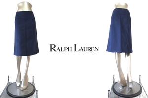  two point successful bid free shipping! R005 RALPH LAUREN Ralph Lauren cotton navy navy blue skirt 2 Flare knee height lady's bottoms 