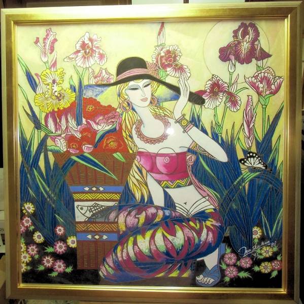 Marsh Mao Miss Iris original, boîte avec sac jaune, travail authentique, peinture, peinture à l'huile, portrait